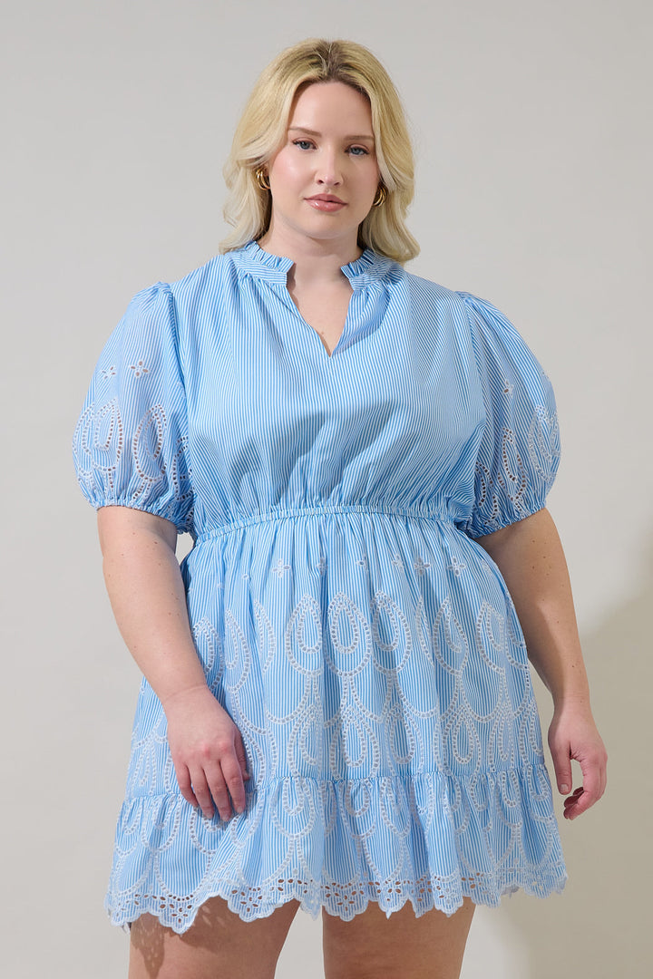 Geyser Striped Eyelet Marissa Mini Dress Curve