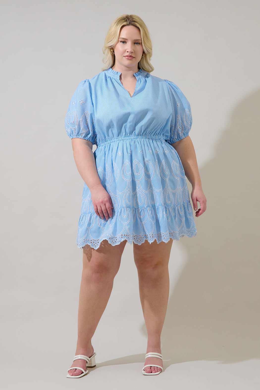 Geyser Striped Eyelet Marissa Mini Dress Curve