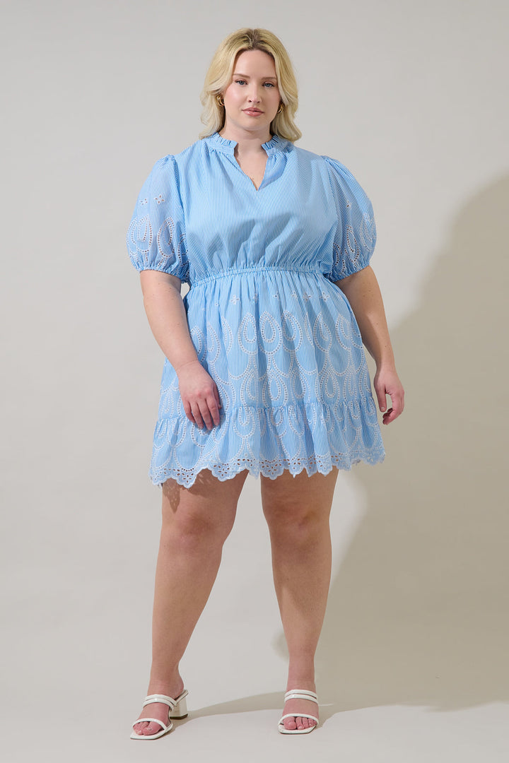 Geyser Striped Eyelet Marissa Mini Dress Curve