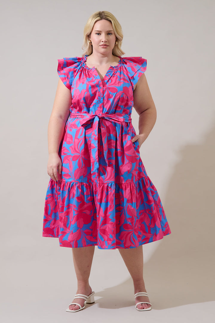 Charlotte Button Midi Dress Meira Floral Curve