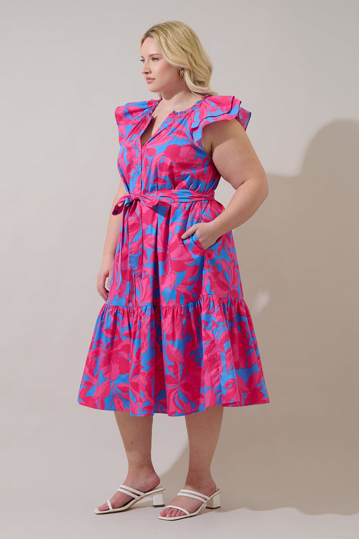 Charlotte Button Midi Dress Meira Floral Curve