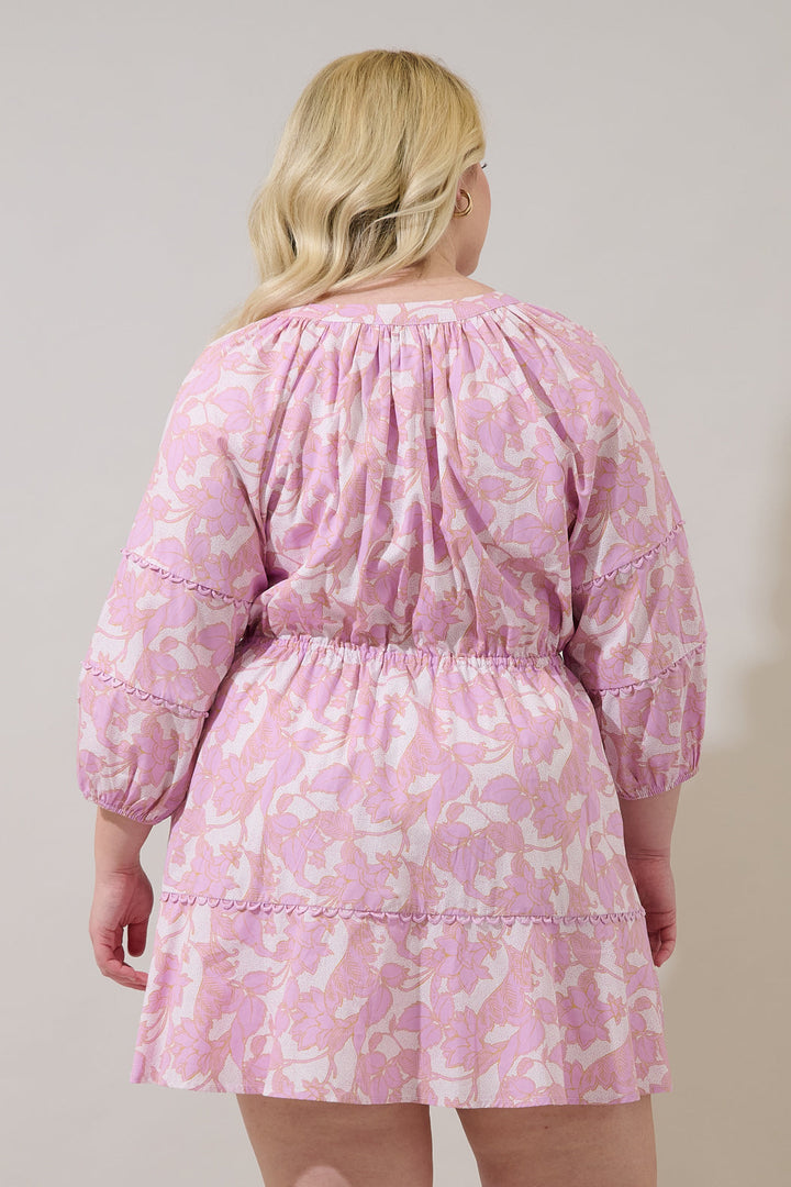 Daney Floral Dabria Split Neck Mini Dress Curve