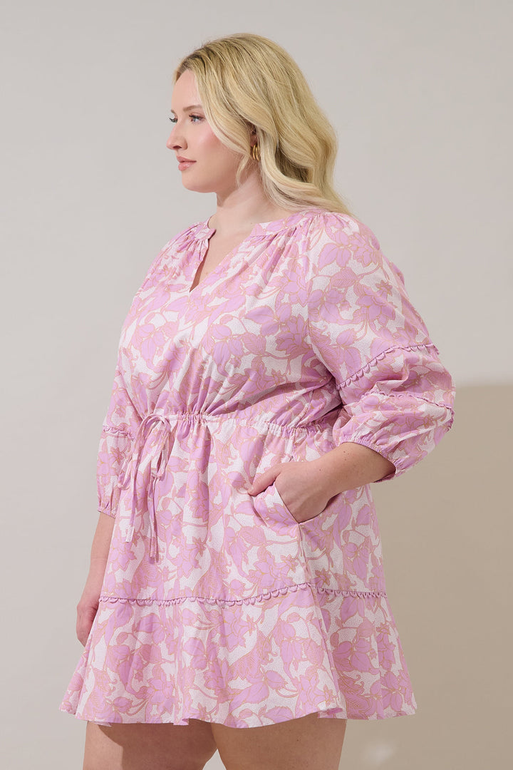 Daney Floral Dabria Split Neck Mini Dress Curve