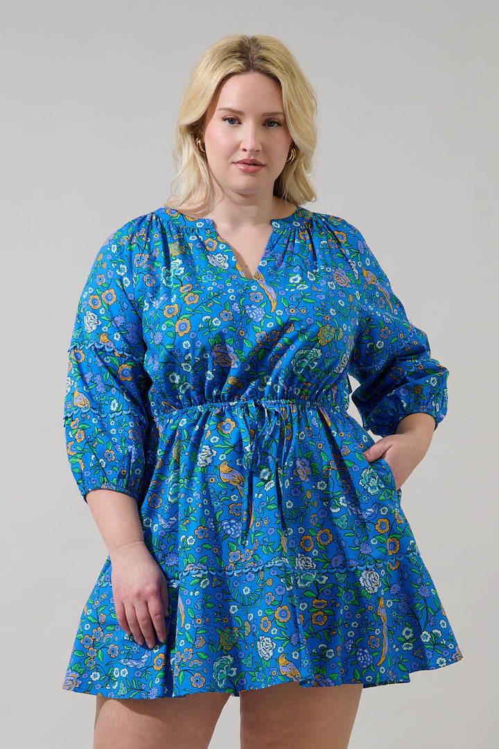 Dabria Split Neck Mini Dress Heidy Floral Curve