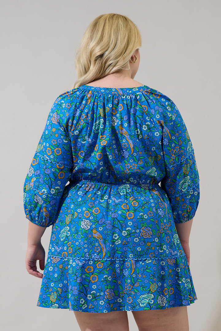Dabria Split Neck Mini Dress Heidy Floral Curve