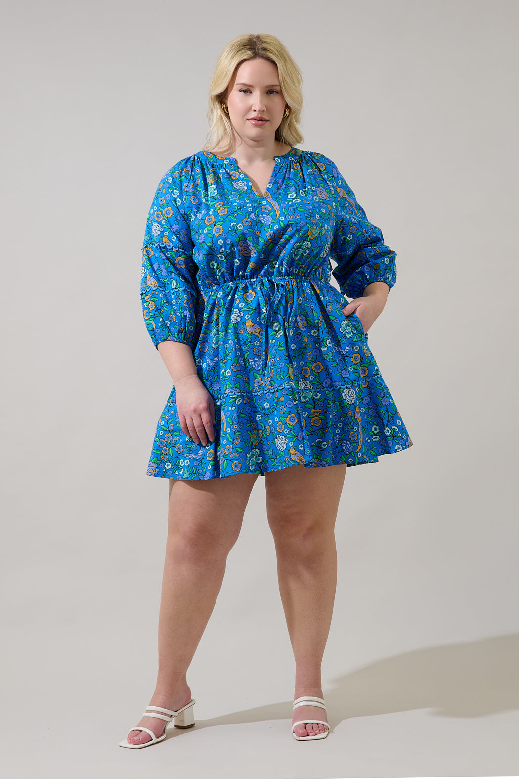 Dabria Split Neck Mini Dress Heidy Floral Curve