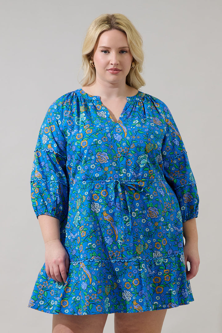 Dabria Split Neck Mini Dress Heidy Floral Curve
