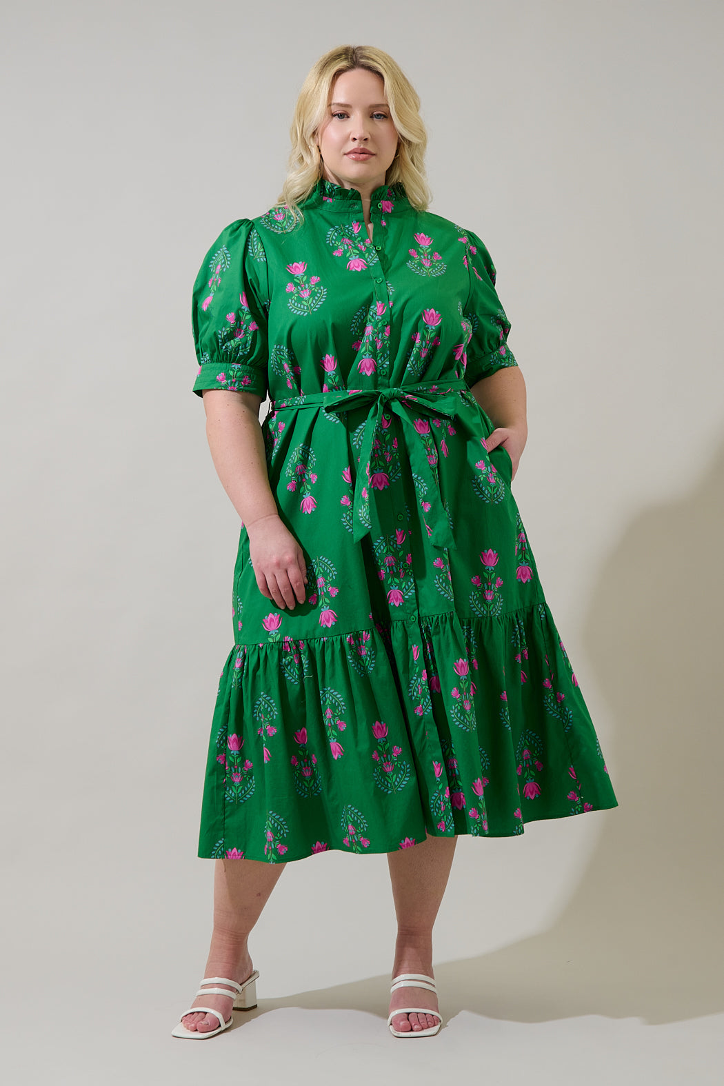 Giles Button Up Midi Dress Saura Floral Curve