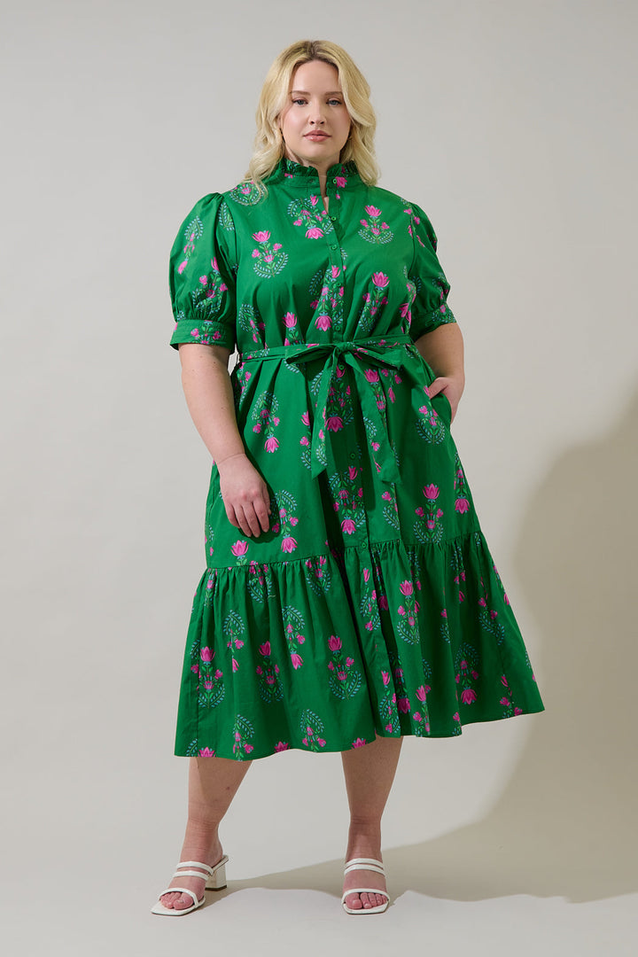 Giles Button Up Midi Dress Saura Floral Curve