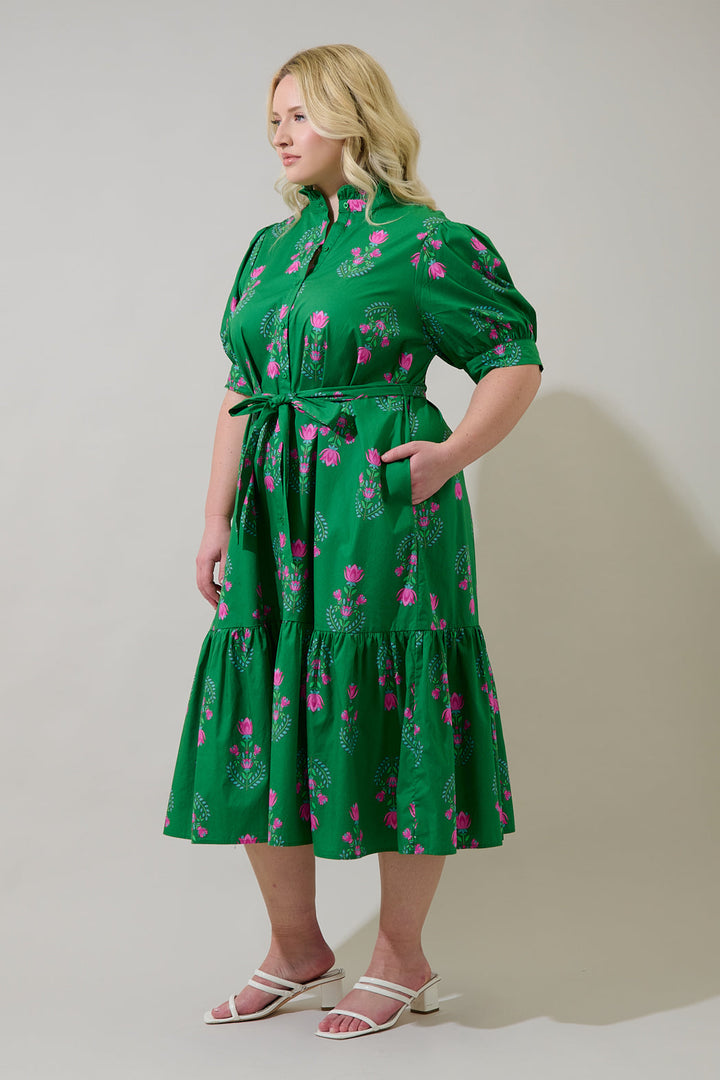 Giles Button Up Midi Dress Saura Floral Curve