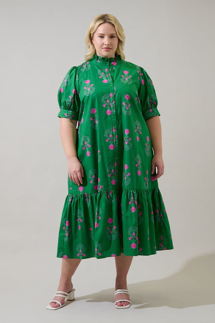 Giles Button Up Midi Dress Saura Floral Curve