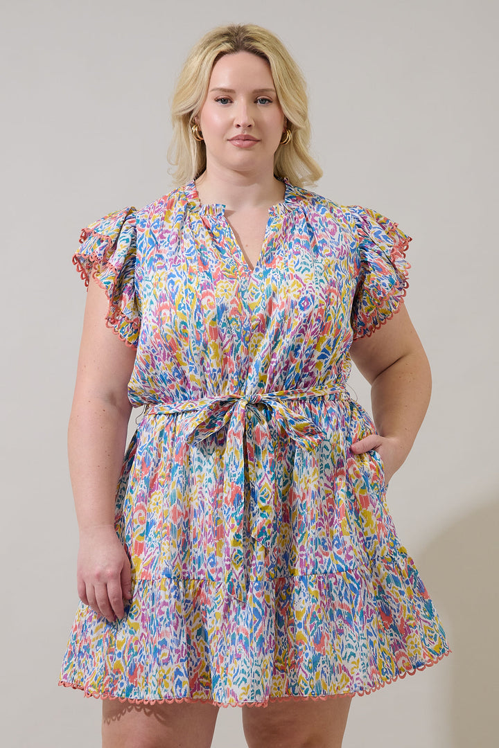 Malva Abstract Eriny Ruffle Mini Dress Curve