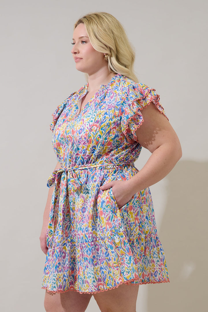 Malva Abstract Eriny Ruffle Mini Dress Curve