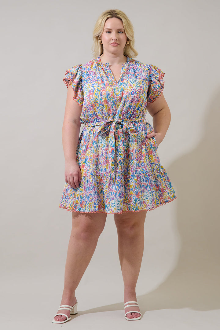 Malva Abstract Eriny Ruffle Mini Dress Curve