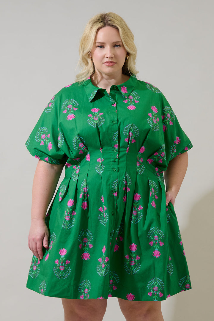 Alix Button Down Mini Dress Saura Floral Curve