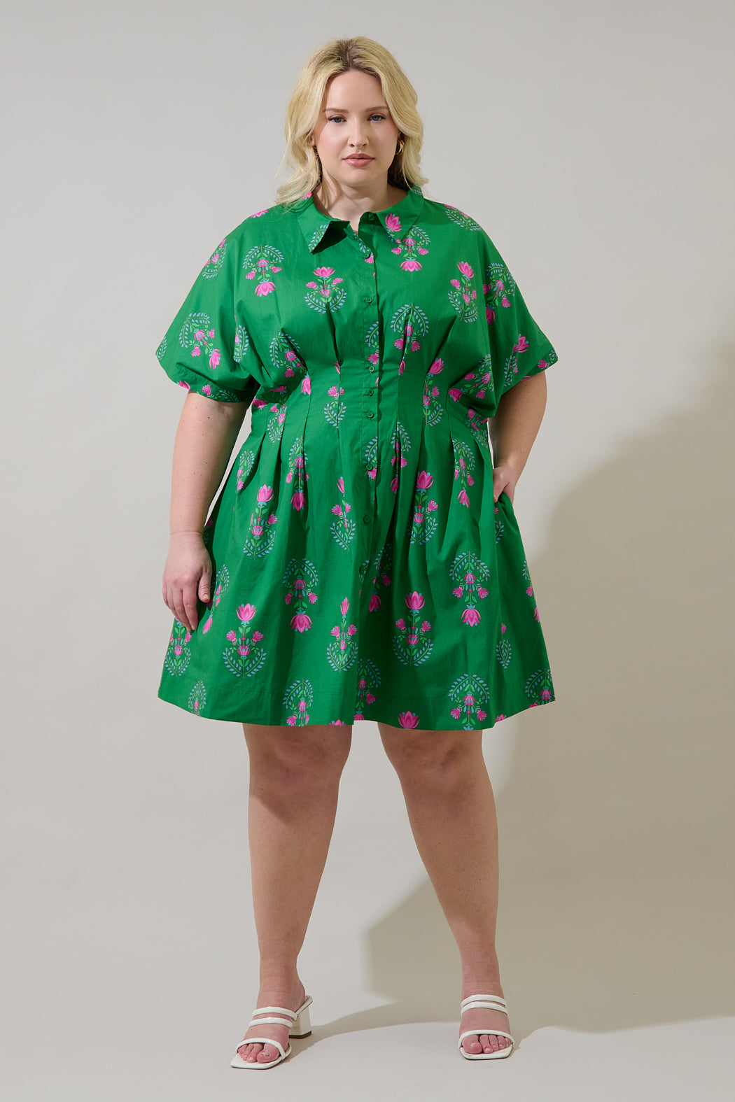Alix Button Down Mini Dress Saura Floral Curve