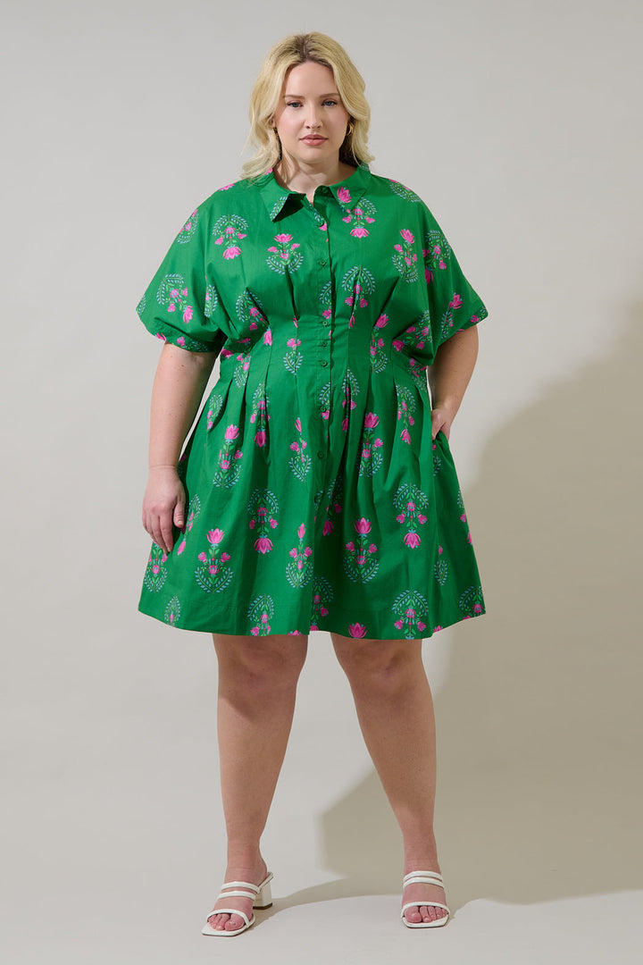 Alix Button Down Mini Dress Saura Floral Curve