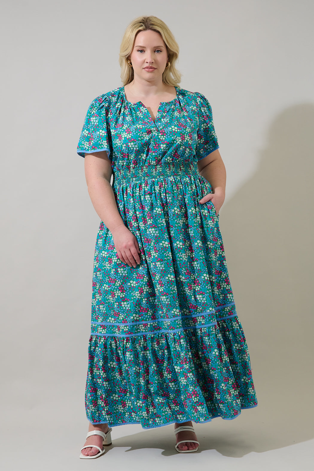 Karela Blossom Ordy Smocked Midi Dress Curve