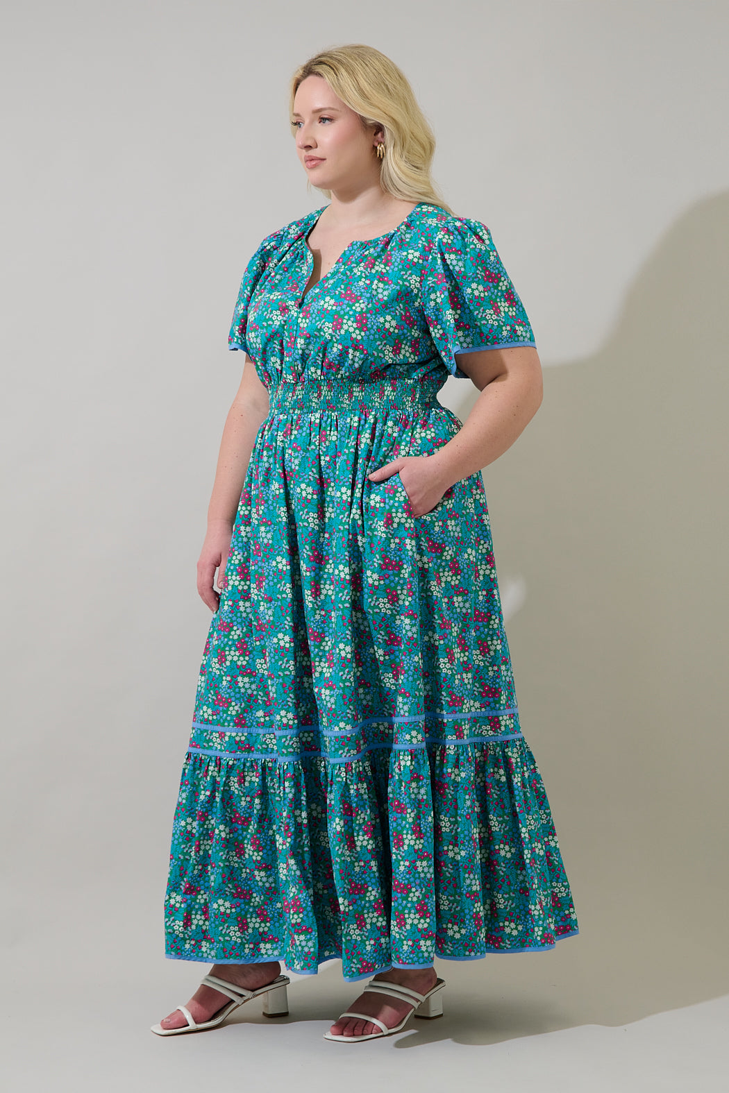 Karela Blossom Ordy Smocked Midi Dress Curve