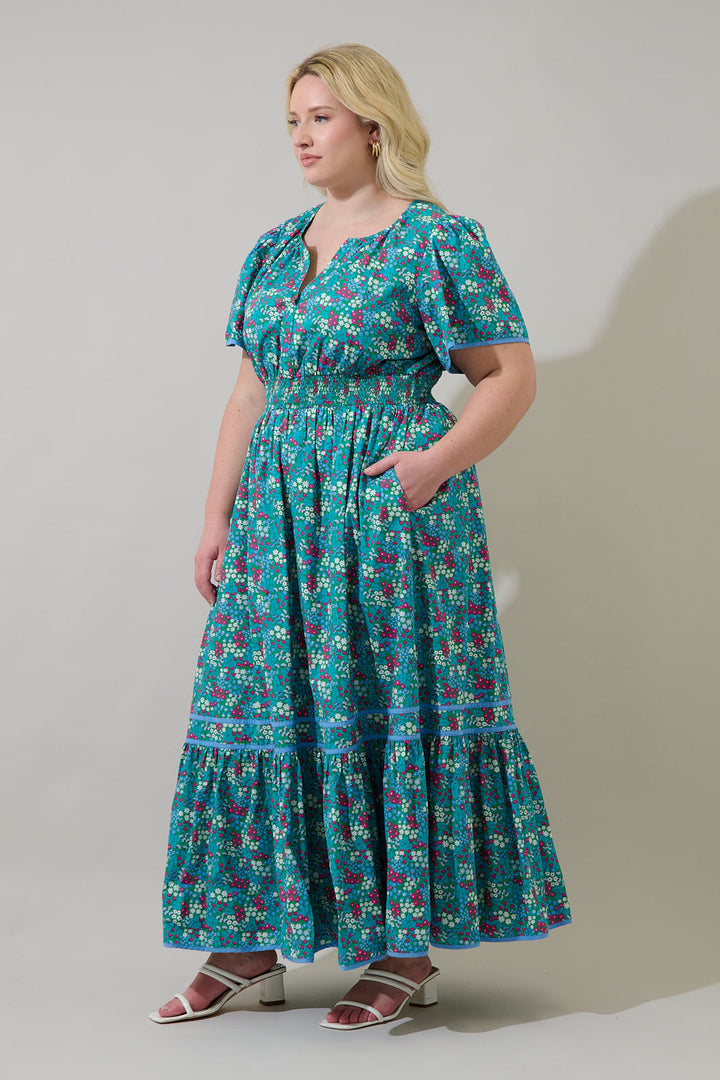 Karela Blossom Ordy Smocked Midi Dress Curve