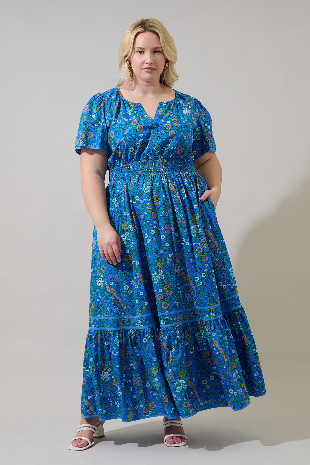 Ordy Smocked Midi Dress Heidy Floral Curve
