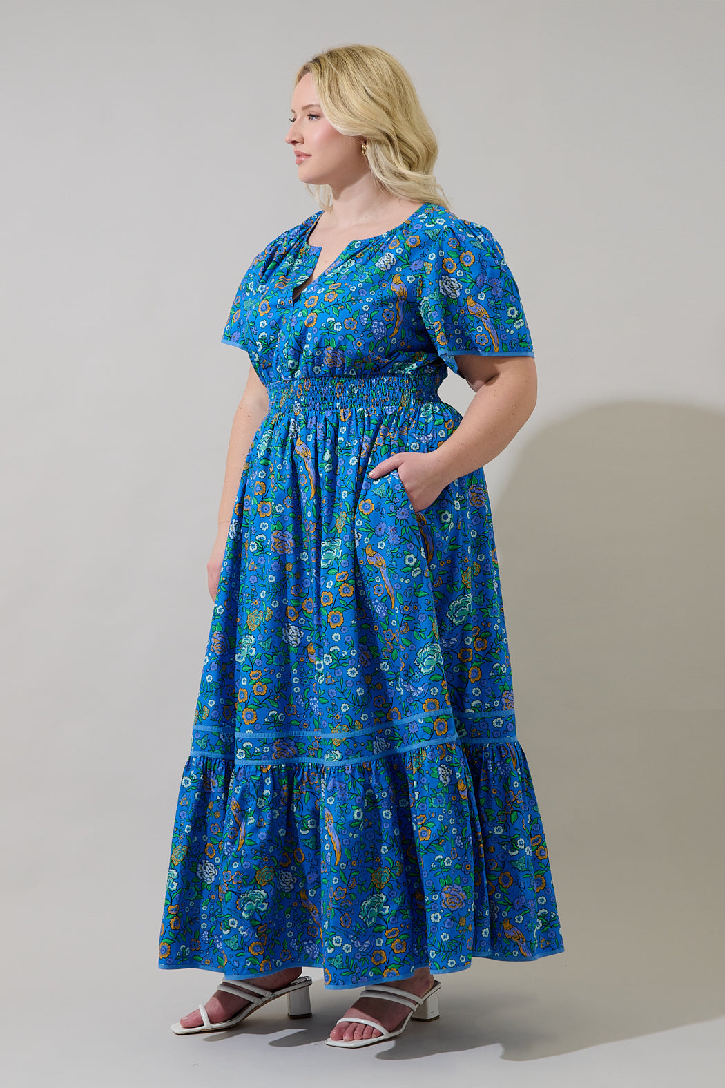 Ordy Smocked Midi Dress Heidy Floral Curve