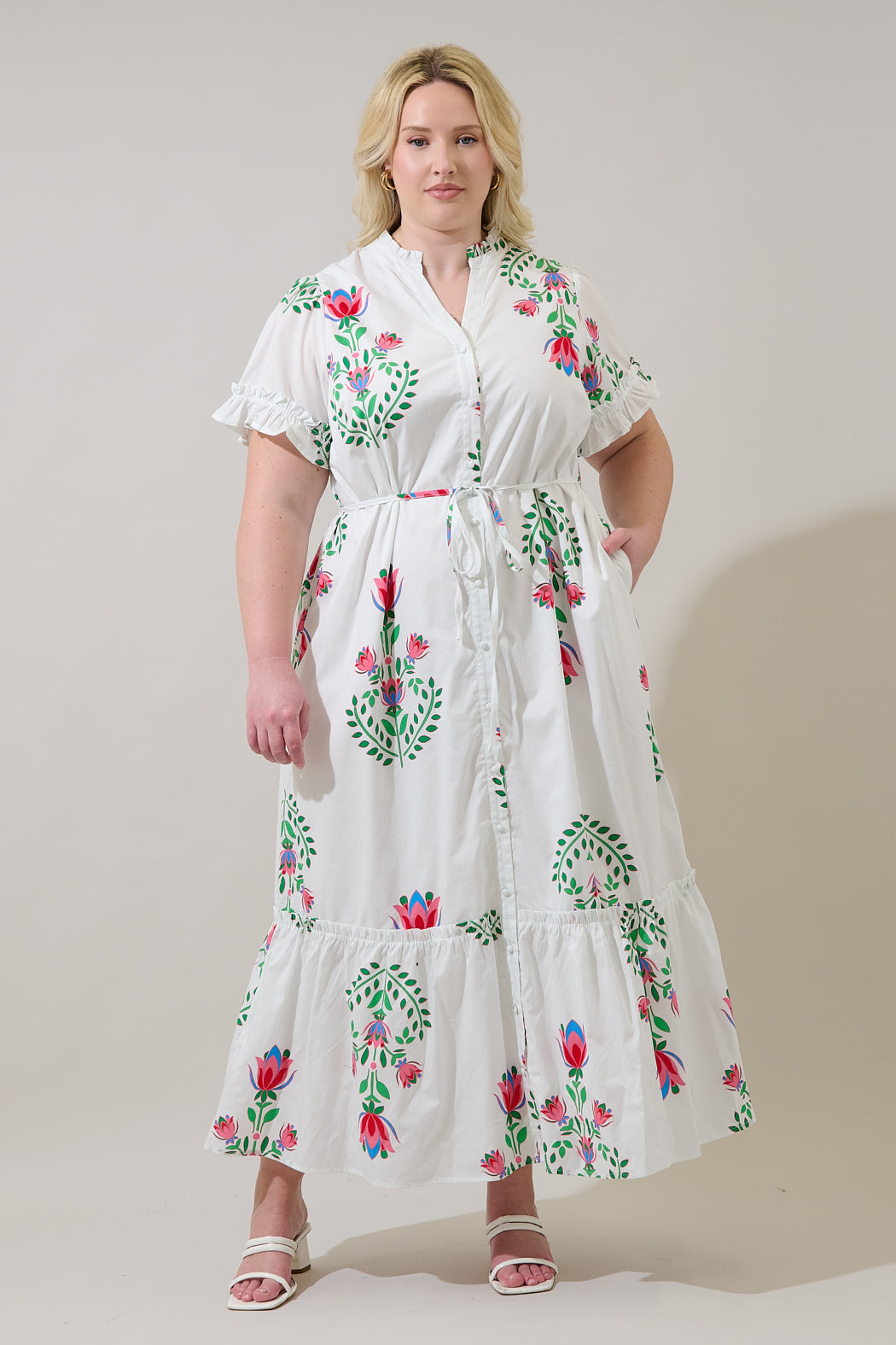 Alna Button Up Midi Dress Saury Floral Curve