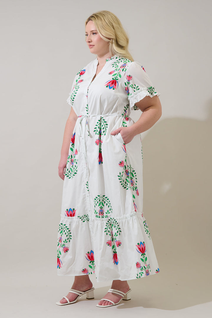 Alna Button Up Midi Dress Saury Floral Curve
