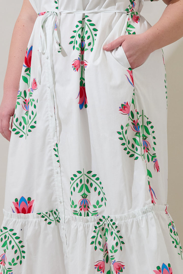 Alna Button Up Midi Dress Saury Floral Curve
