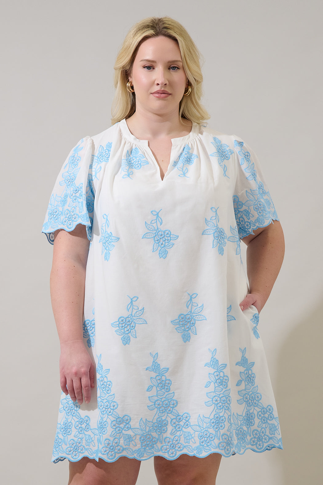 Tannia Embroidered Shift Mini Dress Curve