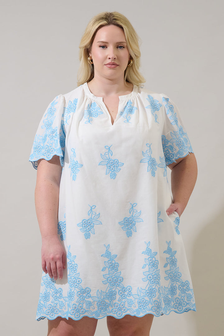 Tannia Embroidered Shift Mini Dress Curve