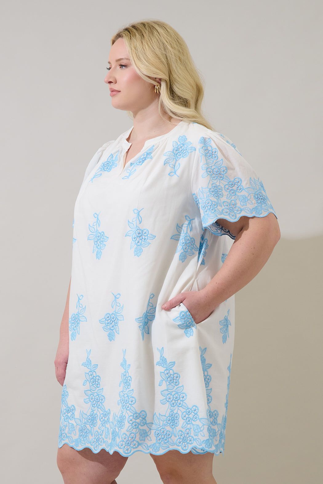 Tannia Embroidered Shift Mini Dress Curve