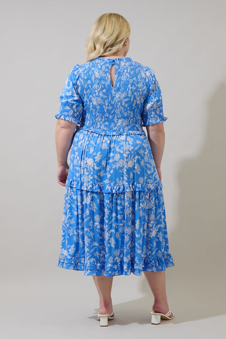 Odella Floral Analisa Smocked Midi Dress Curve