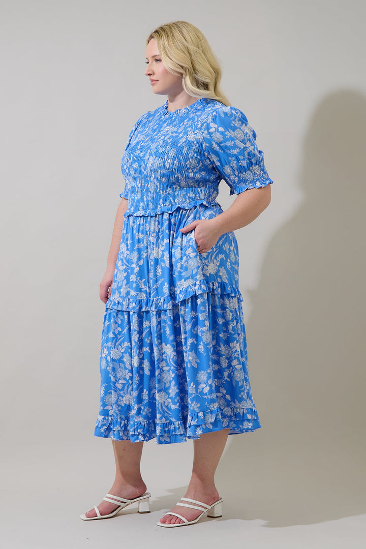 Odella Floral Analisa Smocked Midi Dress Curve
