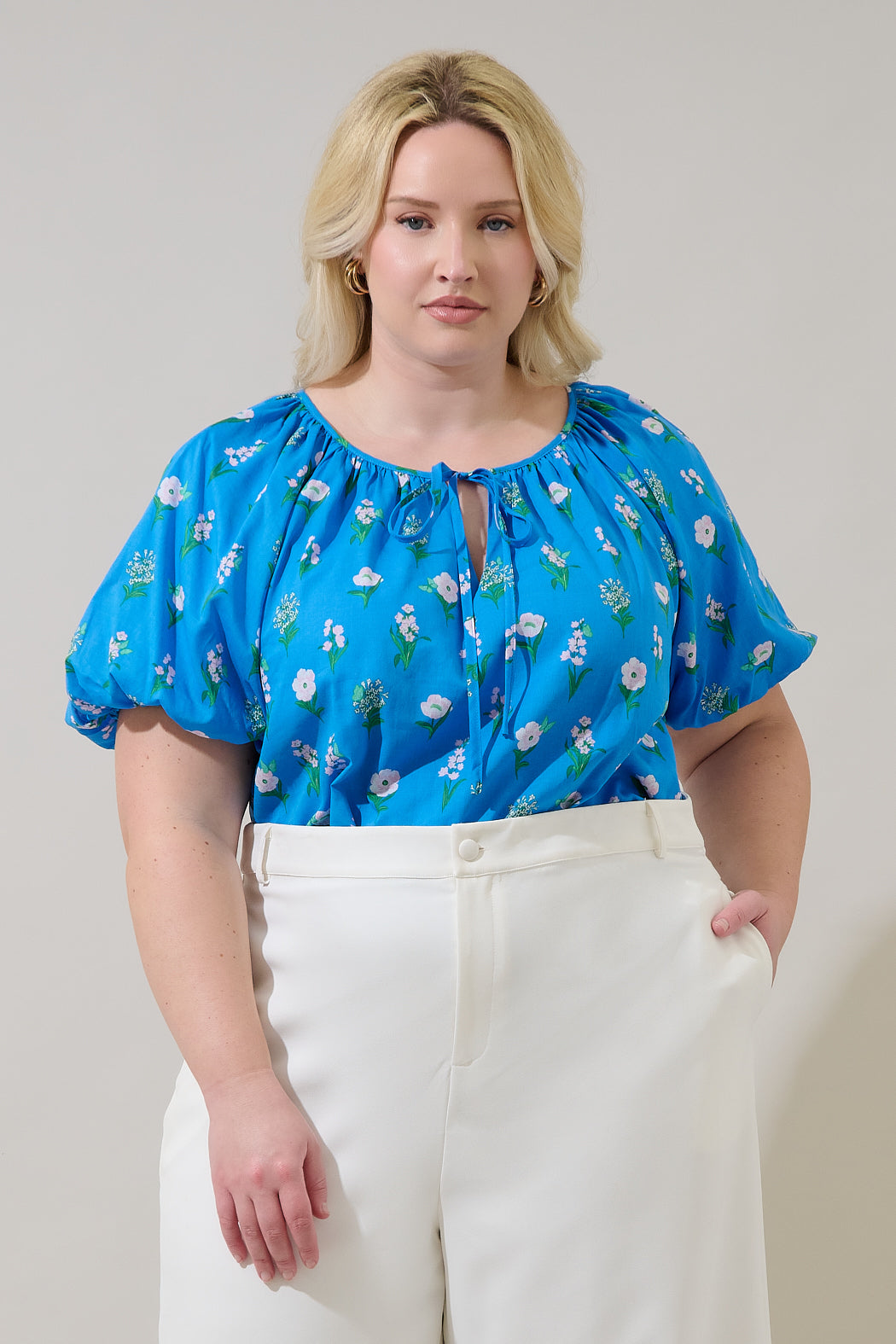 Jazleen Floral Overseas Balloon Sleeve Top Curve