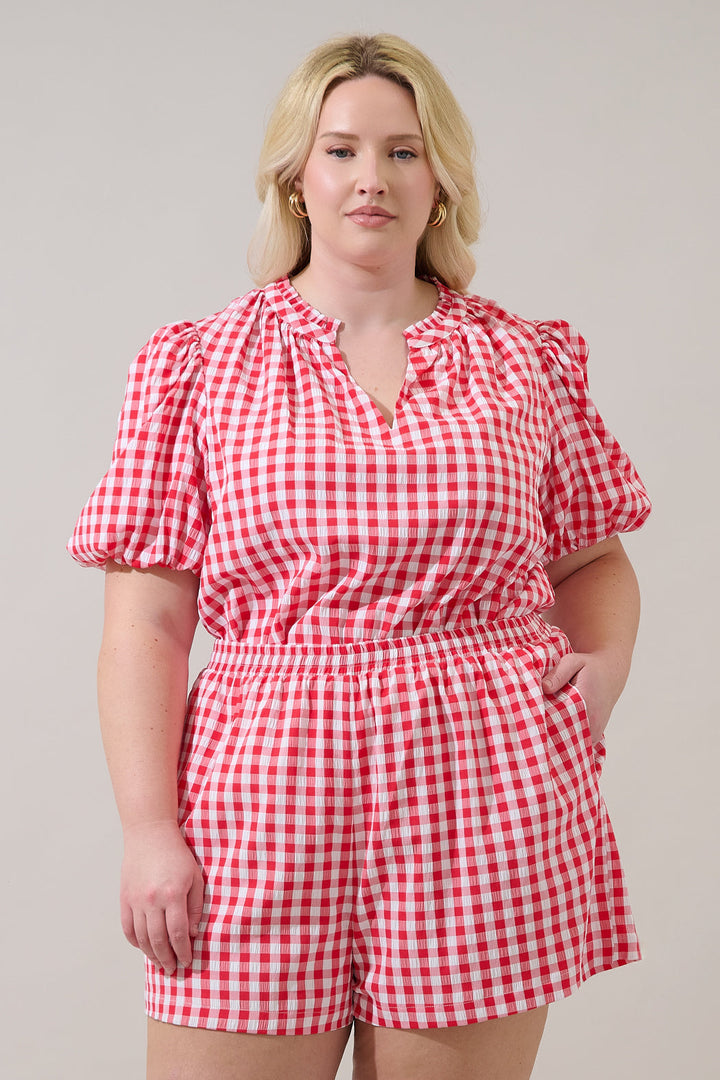Gretna Ruffle Blouse Gingham Curve