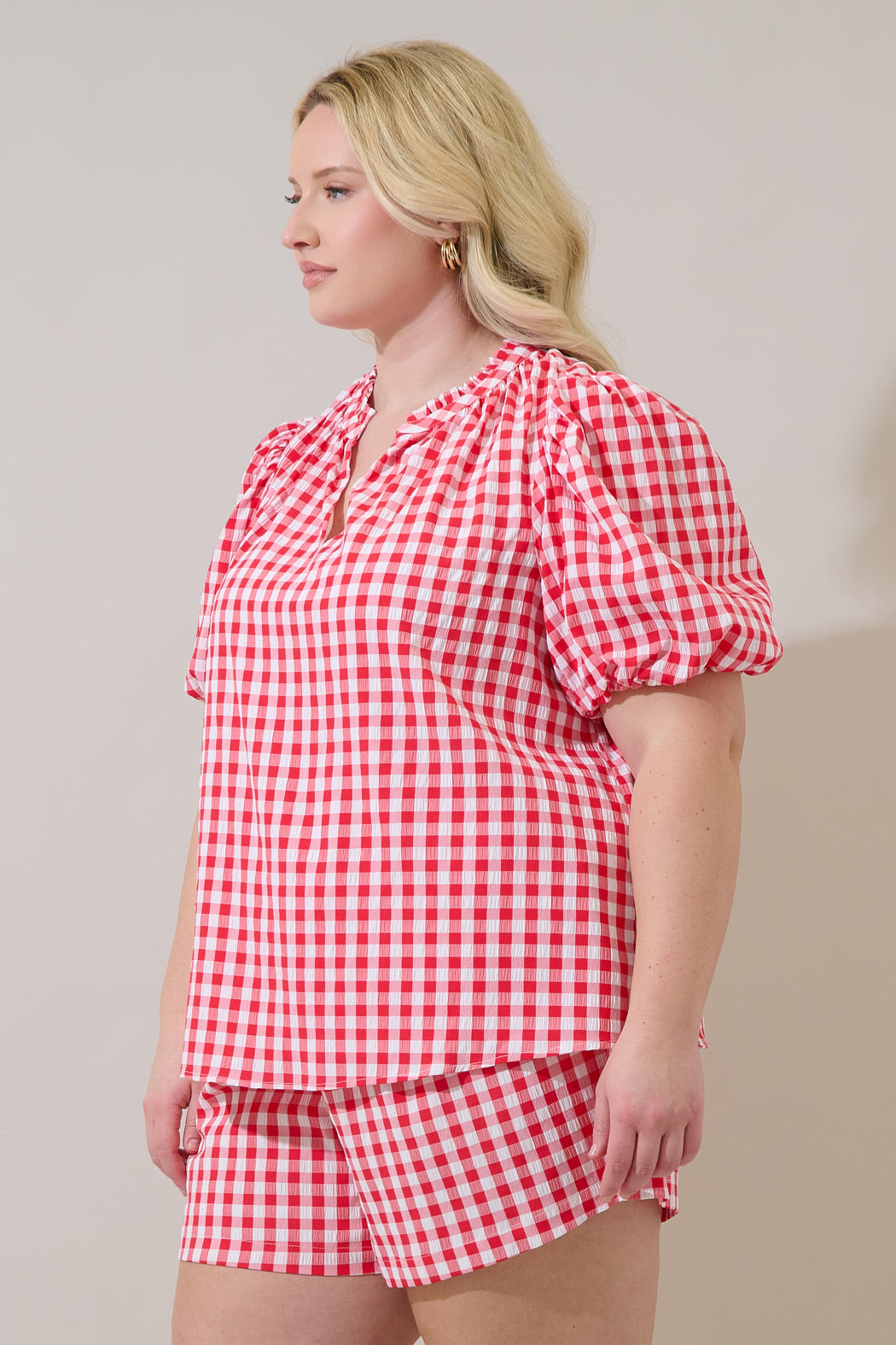Gretna Ruffle Blouse Gingham Curve