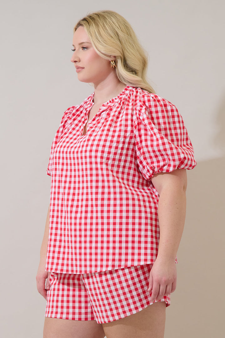 Gretna Ruffle Blouse Gingham Curve