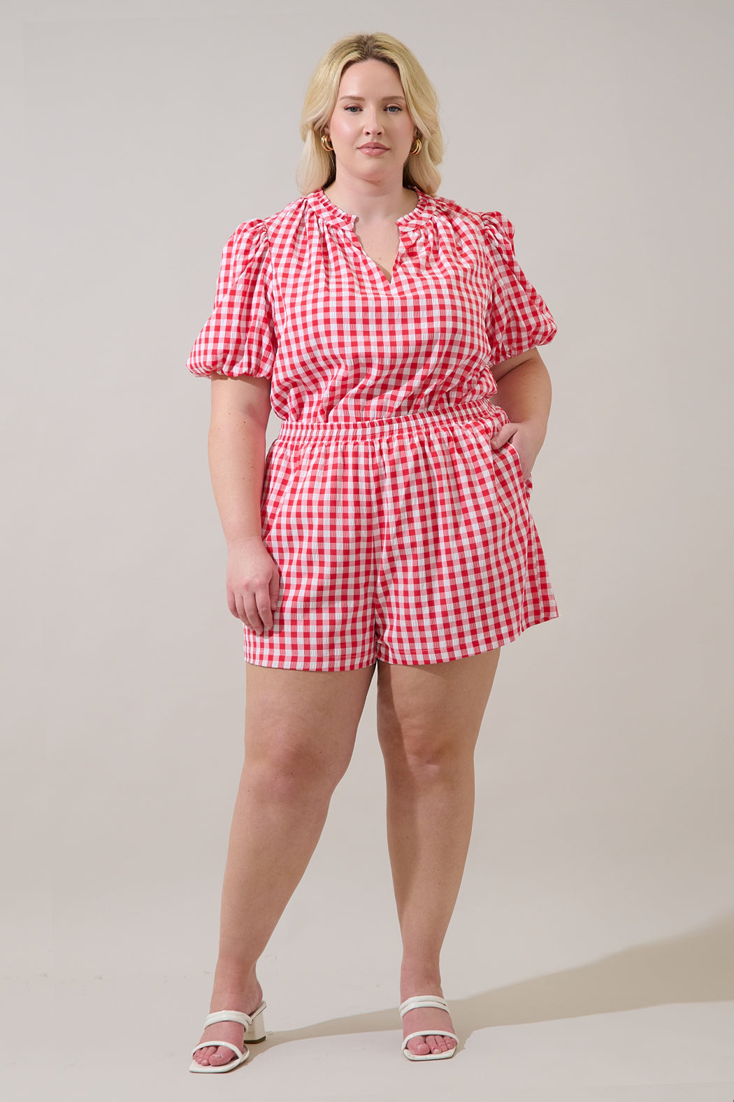 Gretna Ruffle Blouse Gingham Curve
