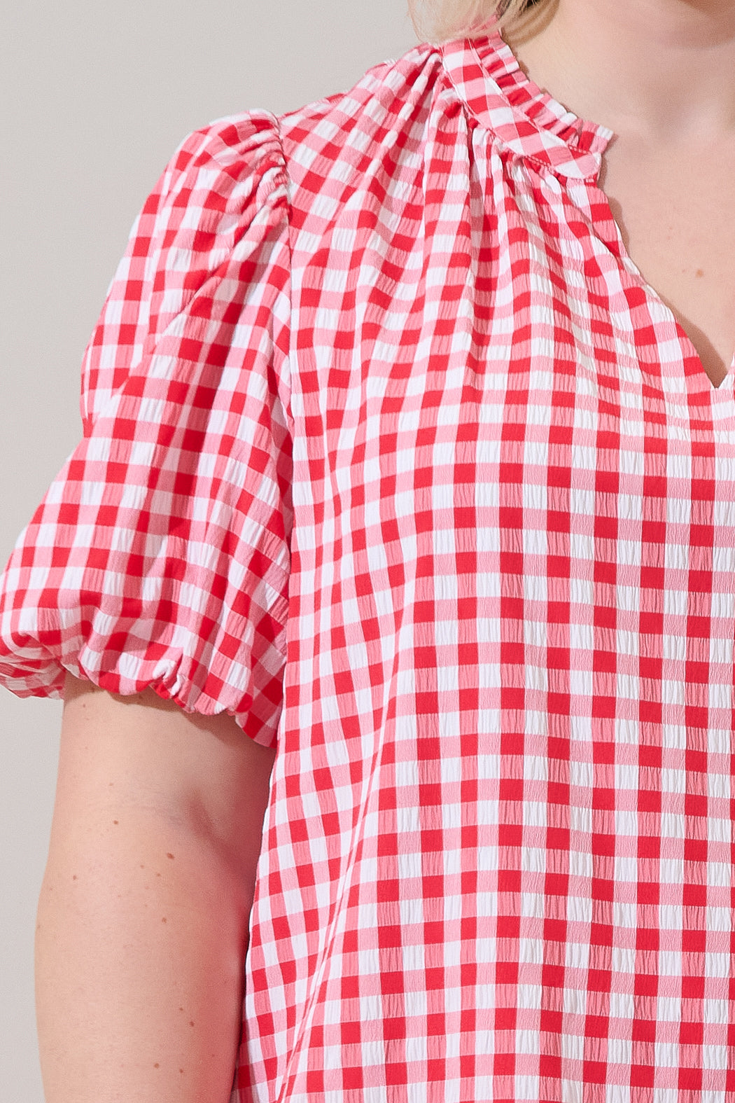 Gretna Ruffle Blouse Gingham Curve