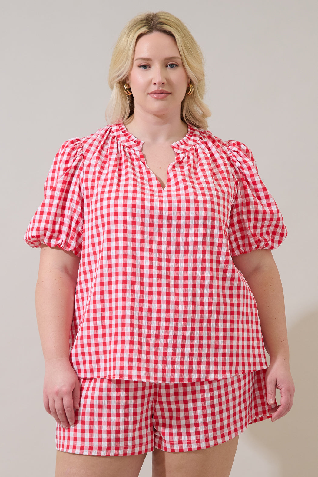 Gretna Ruffle Blouse Gingham Curve