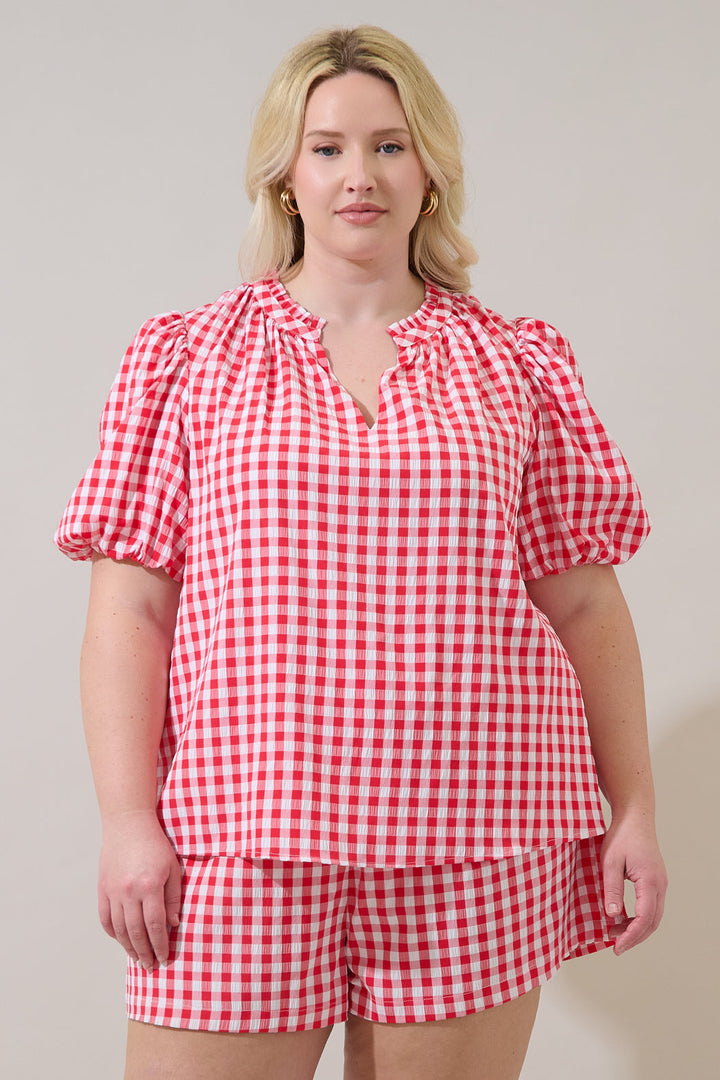 Gretna Ruffle Blouse Gingham Curve