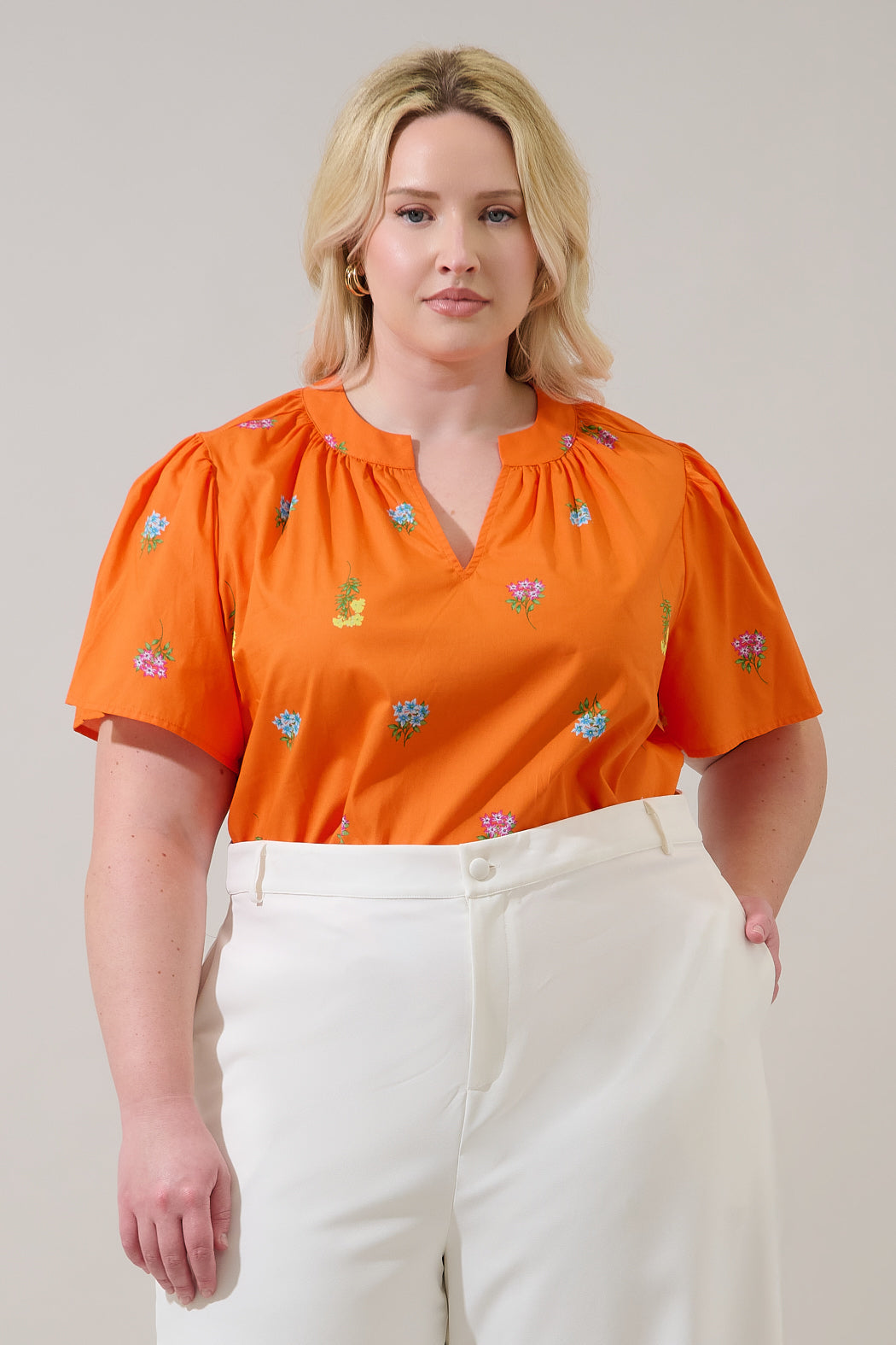 Mely Puff Sleeve Top Denvie Floral Curve