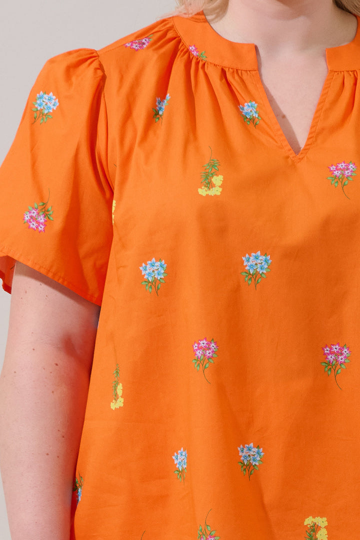Mely Puff Sleeve Top Denvie Floral Curve