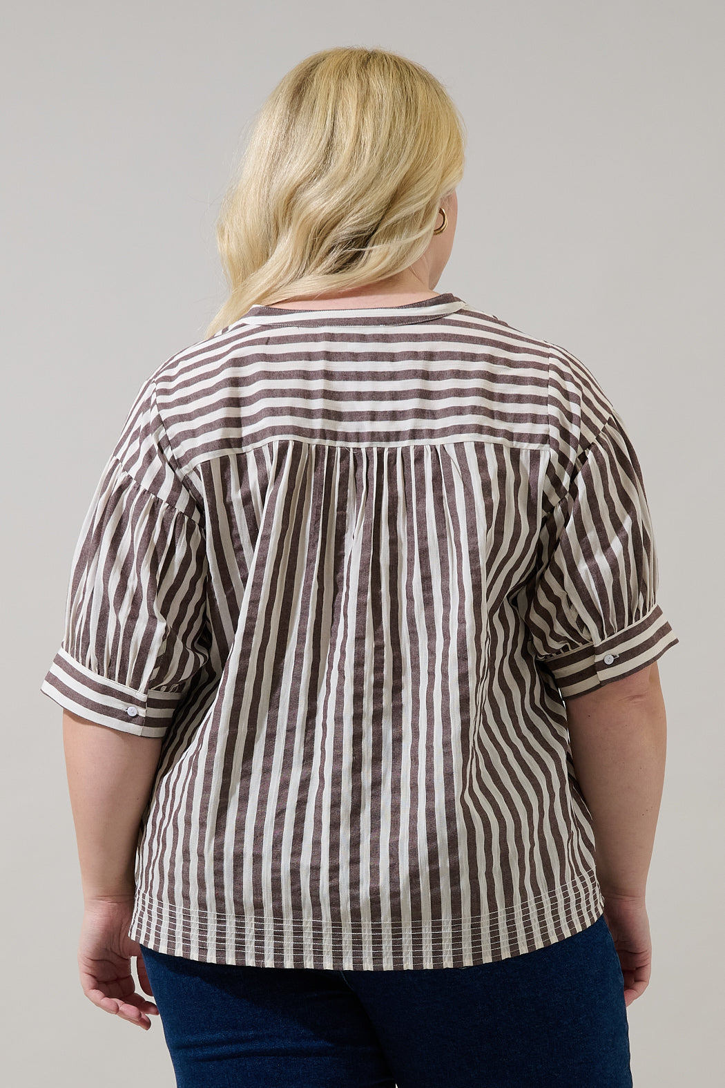 Catana Striped Split Neck Top Curve