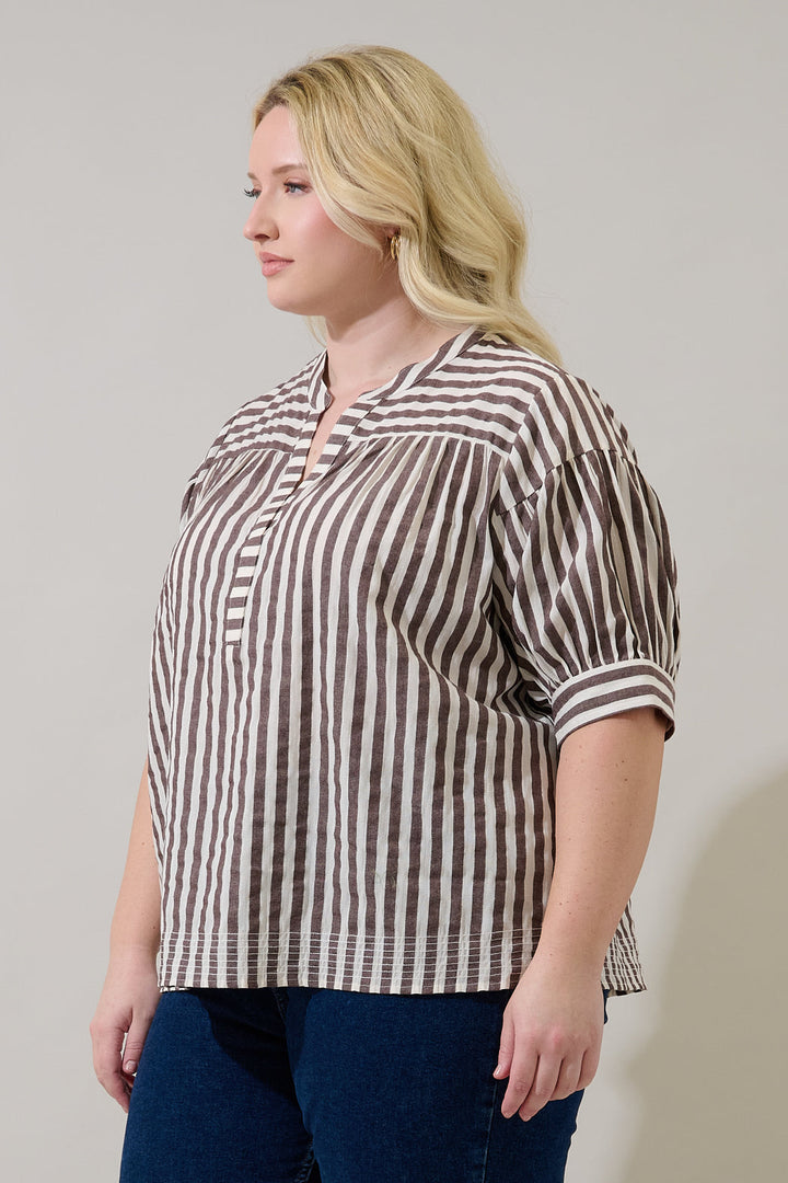 Catana Striped Split Neck Top Curve