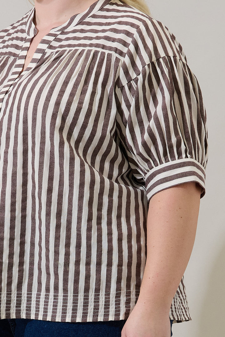 Catana Striped Split Neck Top Curve