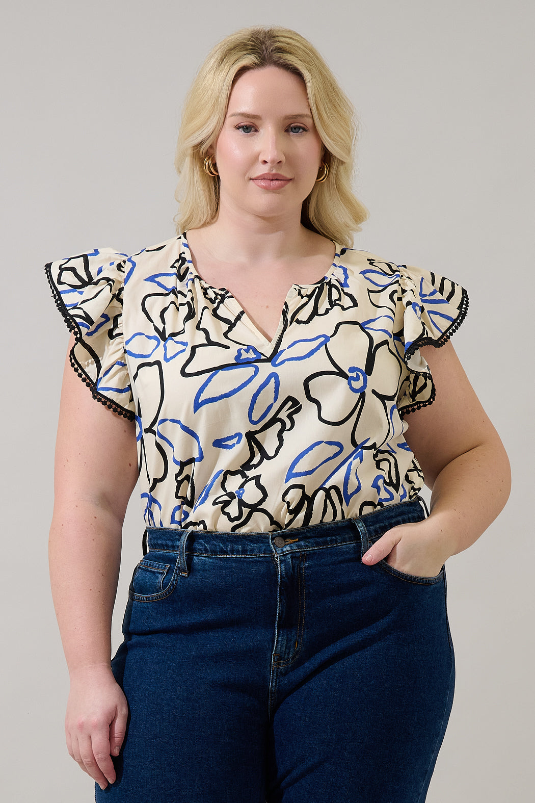 Carya Ruffle Poplin Top Tercy Floral Curve