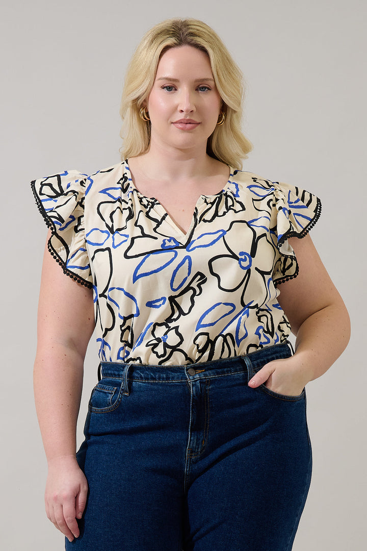 Carya Ruffle Poplin Top Tercy Floral Curve