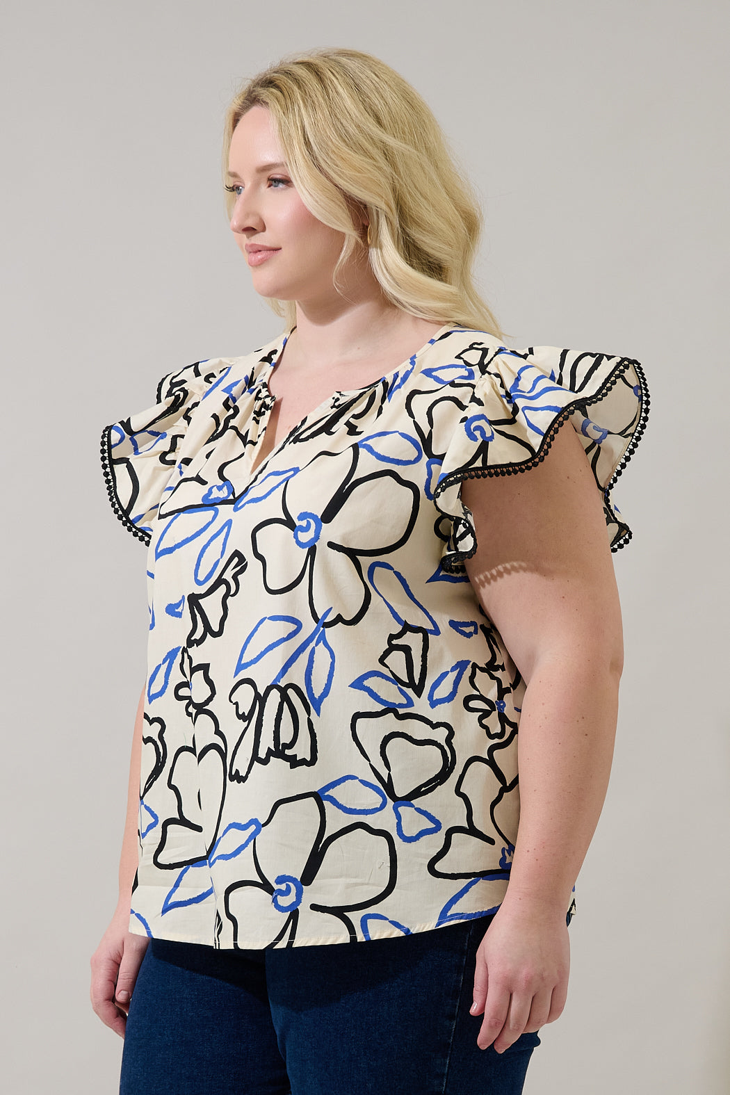 Carya Ruffle Poplin Top Tercy Floral Curve